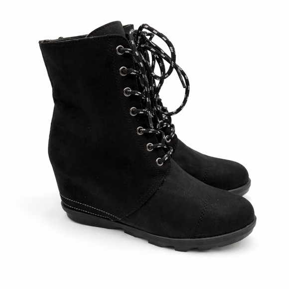 Serra Wedge Black Lace Up Ankle Boots with Hidden Wedge Heel Size 9 - Picture 2 of 16